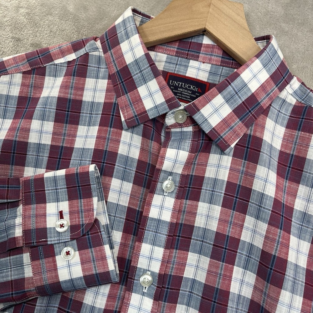 UNTUCKit Denner WF Men's M Slim Fit Multicolor Plaid Long‎ Sleeve Button Shirt